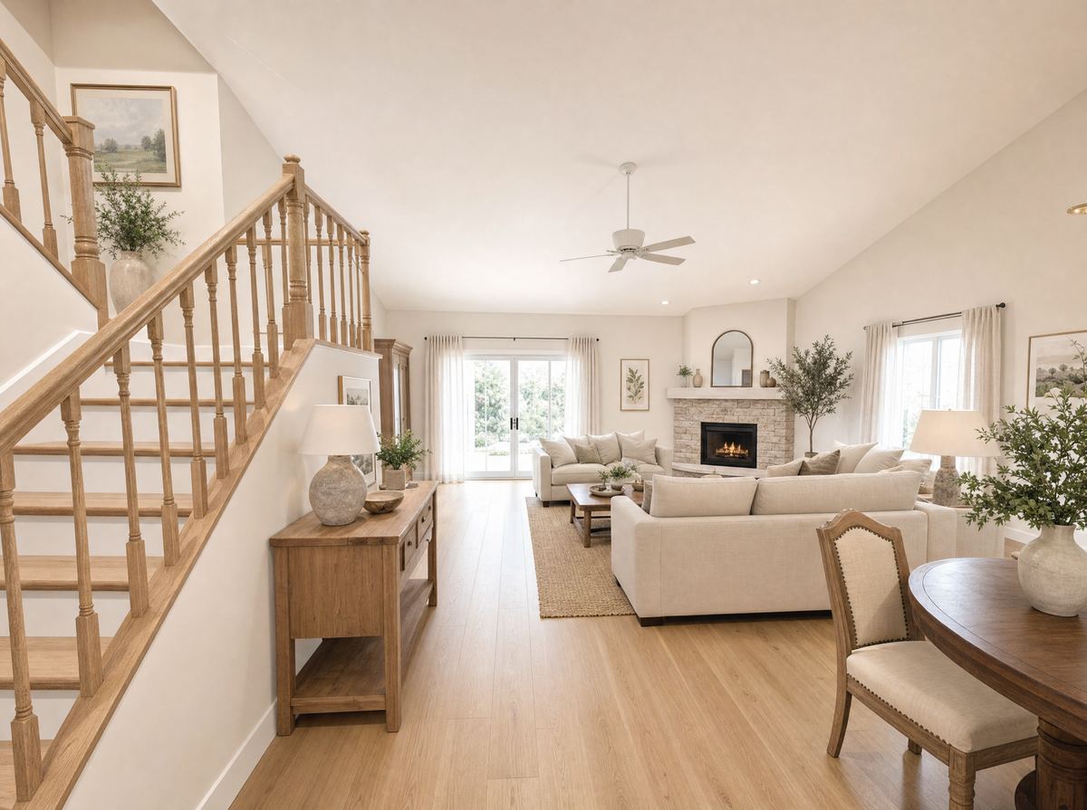 Great room and staircase rendering